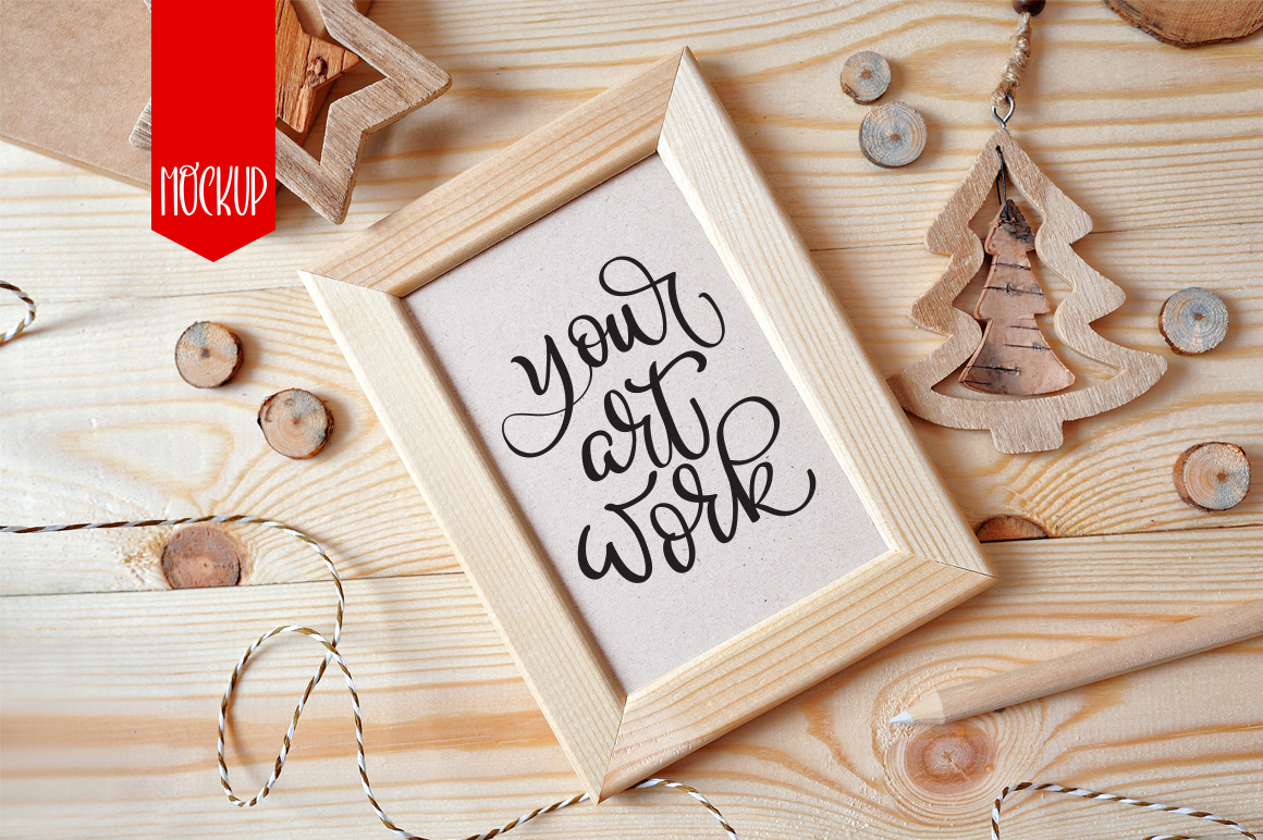 Christmas Wooden frame mock up in Packaging Mockups on Yellow Images