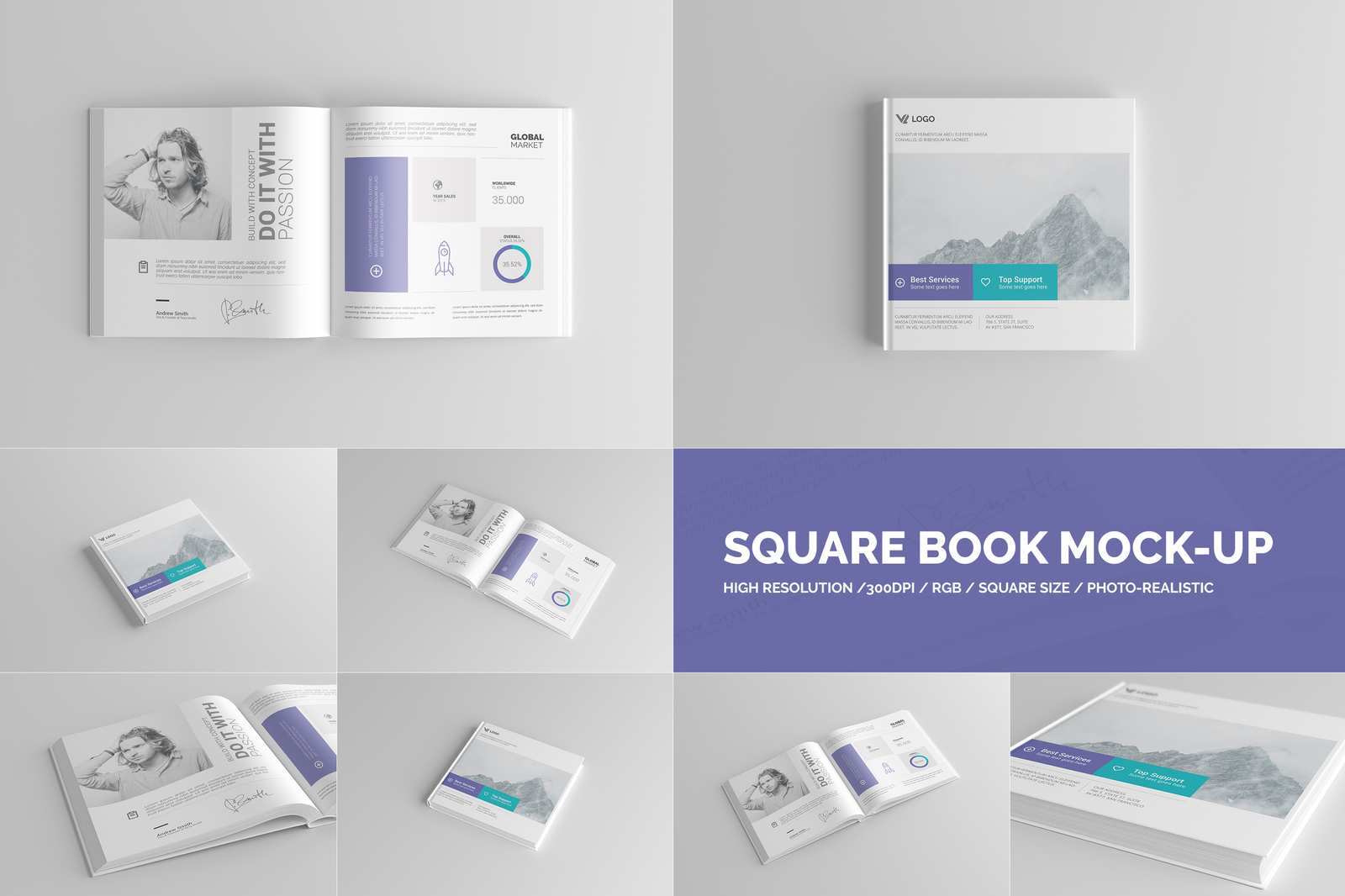 Download Square Book Mock-Up / Hardcover in Stationery Mockups on Yellow Images Creative Store