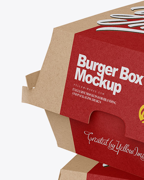 Download Two Kraft Burger Boxes Mockup - Half Side View in Box Mockups on Yellow Images Object Mockups