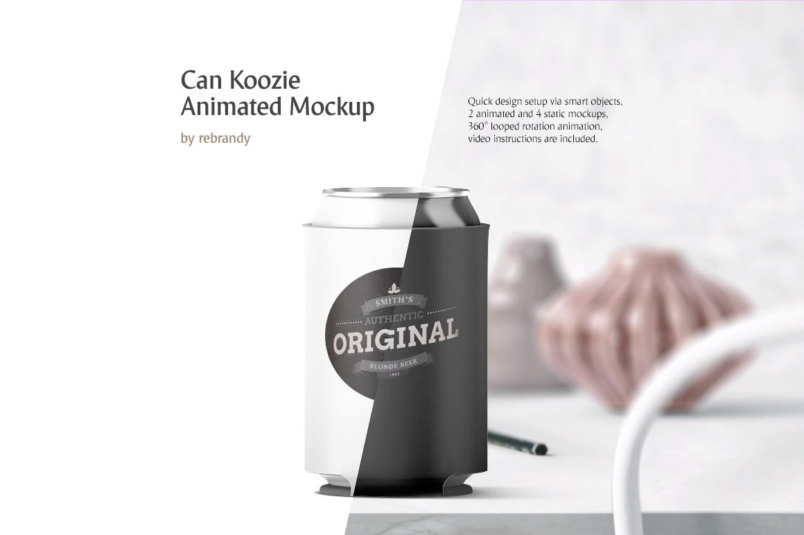 Download Can Koozie Animated Mockup in Packaging Mockups on Yellow Images Creative Store
