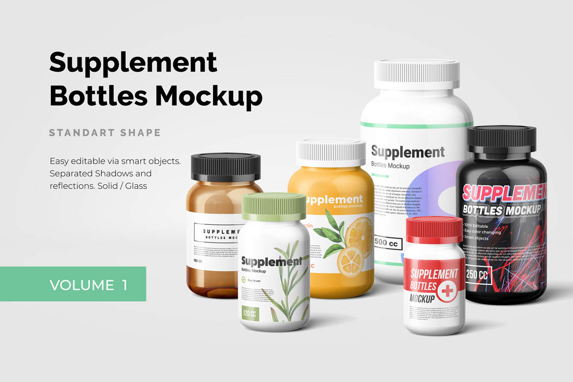 Supplement Bottles Mockup in Packaging Mockups on Yellow Images