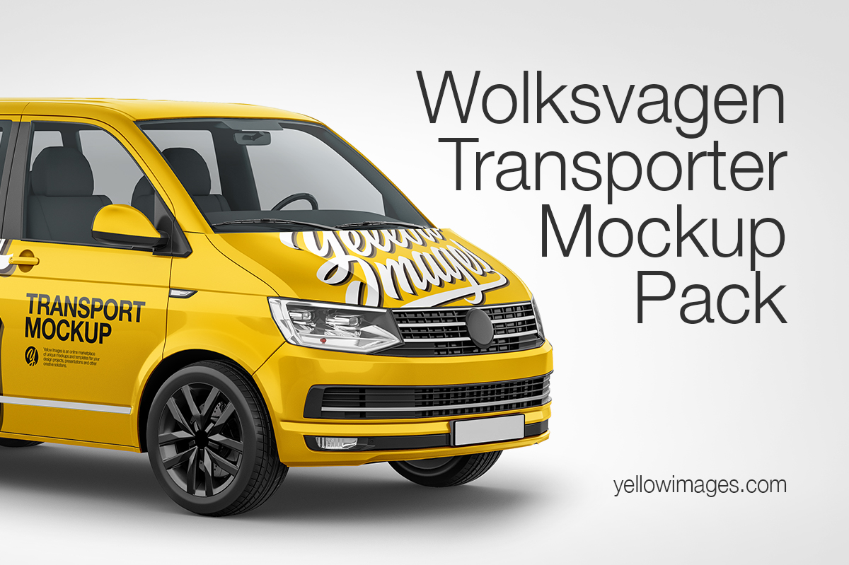 Minibus Mockup Pack in Handpicked Sets of Vehicles on Yellow Images