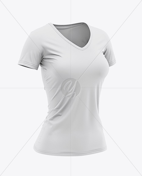 Download Women's Slim-Fit V-Neck T-Shirt Mockup - Front Half-Side ...