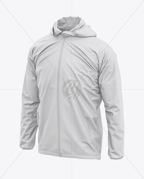 Men's Lightweight Hooded Windbreaker Jacket - Front Half-Side View in