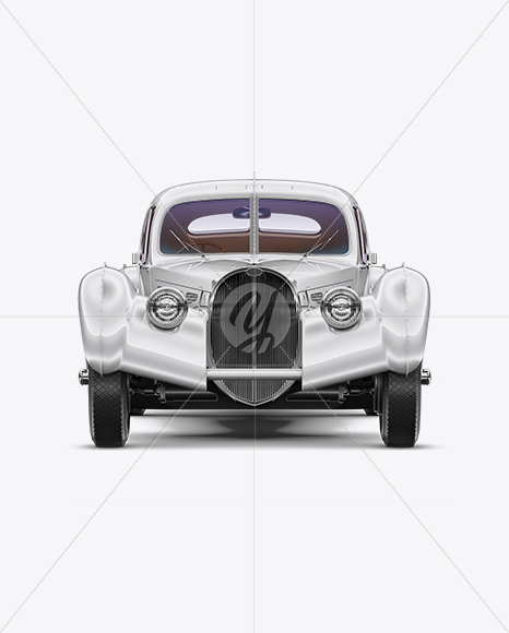 Retro Car Mockup - Front View in Vehicle Mockups on Yellow Images