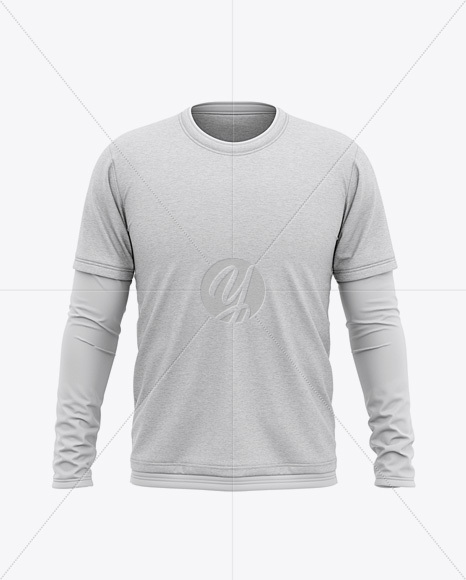 Download Men's Heather Double-Layer Long Sleeve T-Shirt Mockup ...