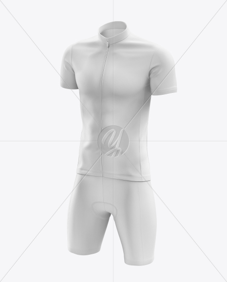 Men’s Cycling Kit Mockup (Half Side View) in Apparel Mockups on Yellow