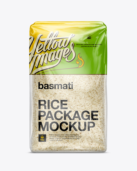 Basmati Rice Package Mockup in Bag & Sack Mockups on Yellow Images