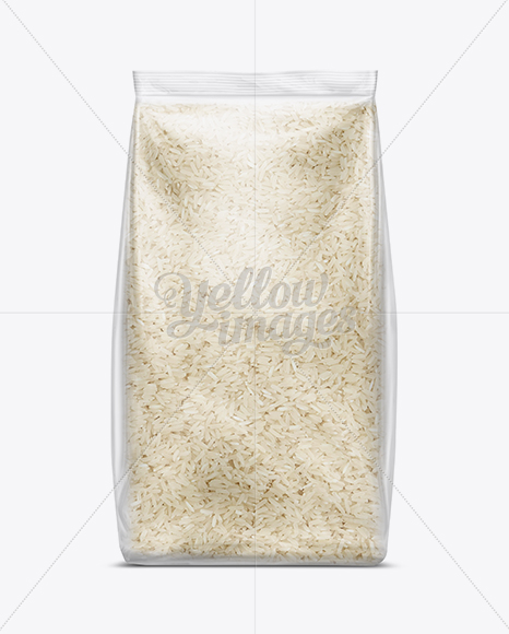 Download Bag W/ Basmati Rice Mockup in Flow-Pack Mockups on Yellow Images Object Mockups