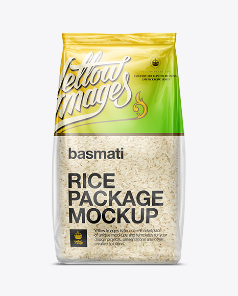 Download Bag W/ Basmati Rice Mockup in Flow-Pack Mockups on Yellow ...